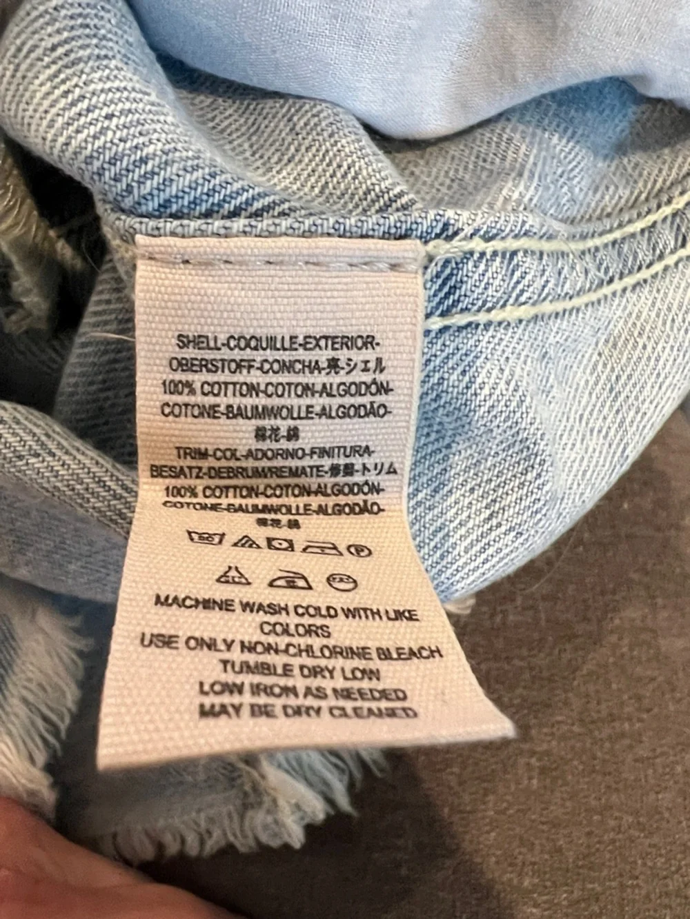 Free People Baja Hooded Light Wash Denim Jacket with Rust Orange Striped Hood - Picture 5 of 5